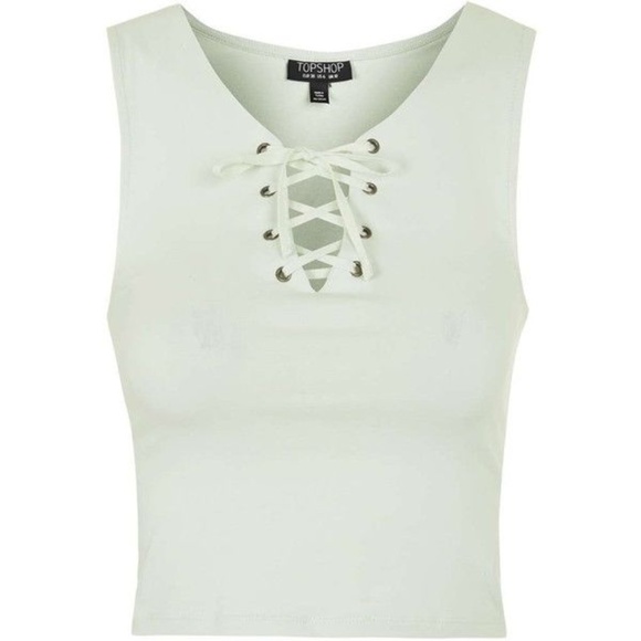 Topshop Mint Lace Up Tank - Picture 1 of 2